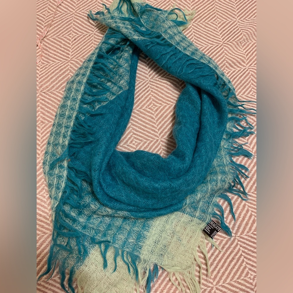 Teal and Cream Mohair Scarf,Normcore,scandigirl,Italian,preppy